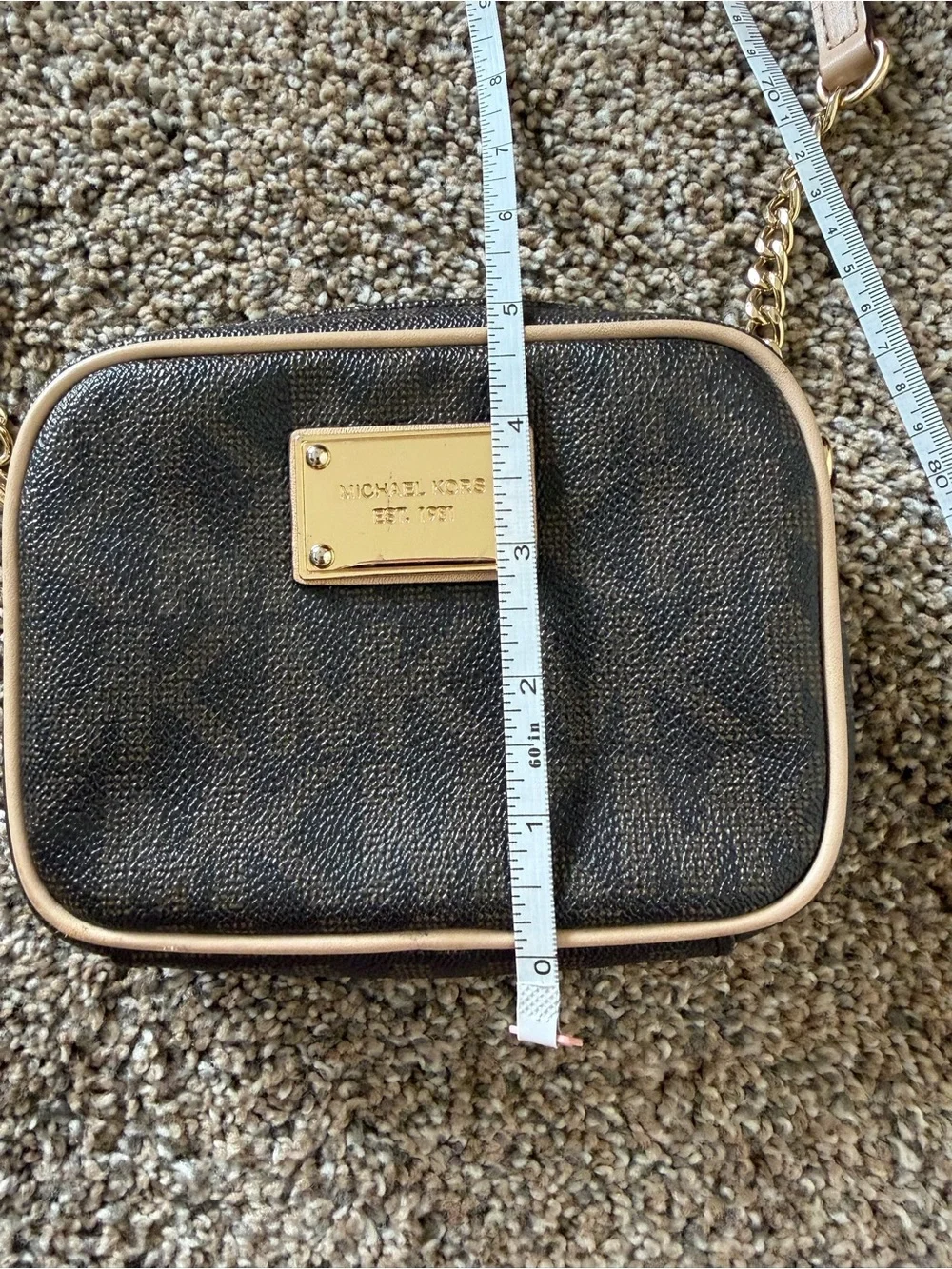 MICHAEL KORS Jet MK Logo Small Signature Camera Crossbody Bag Brown Gold Purse